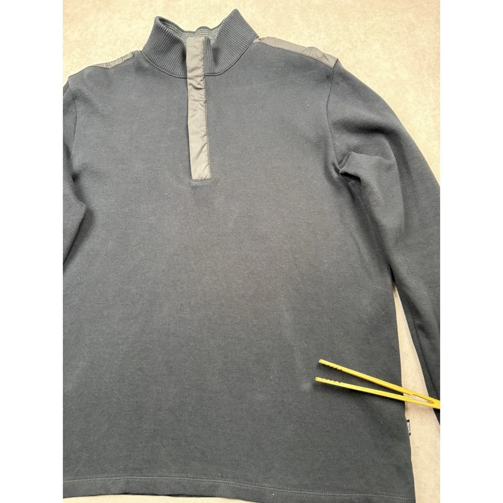 Hugo Boss Mens L Regular Fit Quarter Zip Pullover Black Shoulder Overlay Sweater